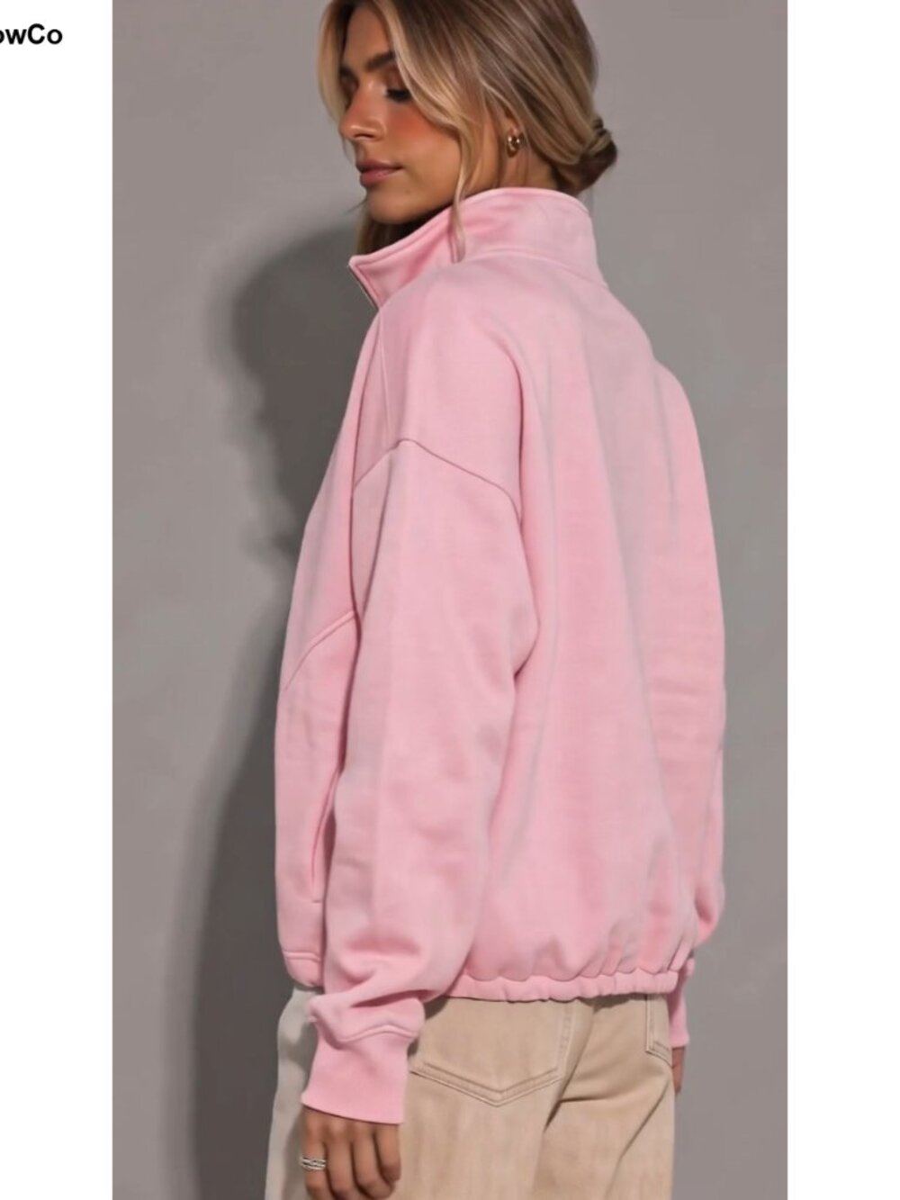 Oversized Half Zip Fleece Sweatshirt Pullover Drawstring Hem Women - Picture 5 of 5